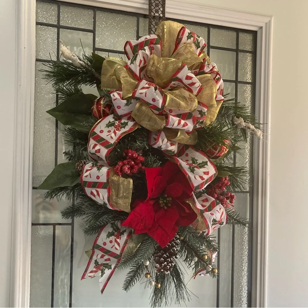 ***NWT Poinsettia Swag Holiday Christmas Front Door Decor